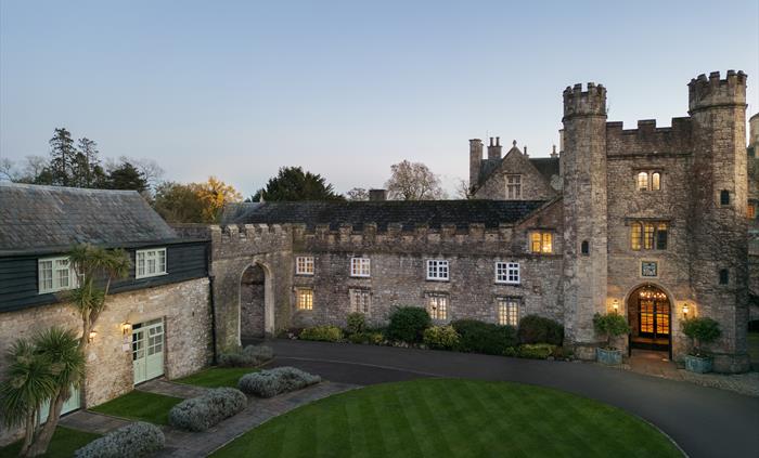 The impressive gatehouse is flanked by pentagonal battlemented towers and now forms the entrance to St Pierre. The Crown Jewels were said to have been
